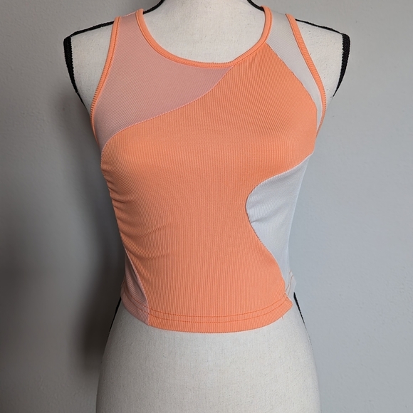 light and bright orange abstract color block cropped ribbed tank top size M - Picture 6 of 6